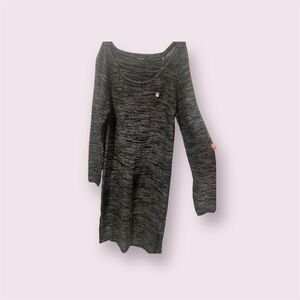 Obey Womens Medium Marbled Grey & Black Sweater Long Sleeve Midi Bodycon Dress